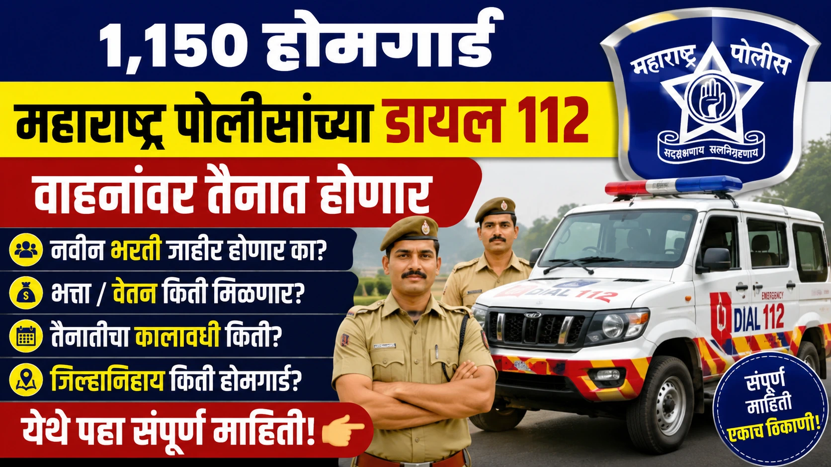 1,150 होमगार्ड महाराष्ट्र पोलिसांच्या डायल 112 वाहनांवर तैनात होणार